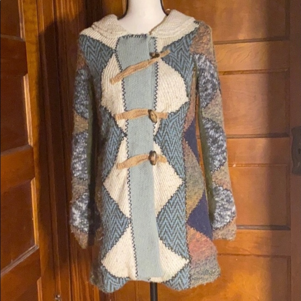 Anthropologie patchwork sweater coat
